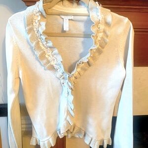 Cream Sweater with Ruffle Collar
